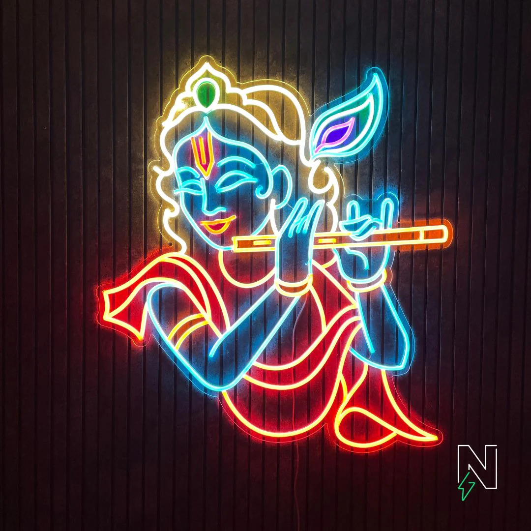 Krishna With Flute Neon Sign - Image 3